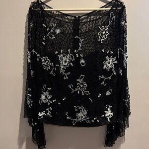 Terani Couture Black and White Embellished Top size 16